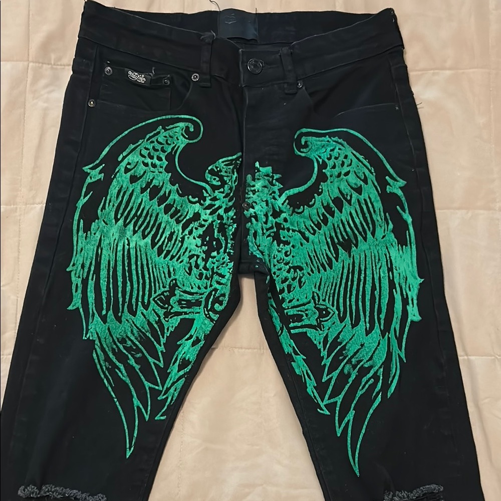 Mackeen Men’s Green and Black Skinny Jeans